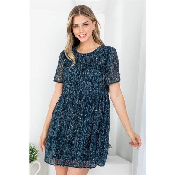 Navy Blue Printed Babydoll Dress - Picture 5 of 7